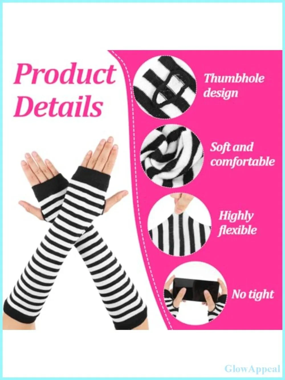 2 Pairs Striped Arm Warmers Fingerless Gothic Gloves with Thumb Hole